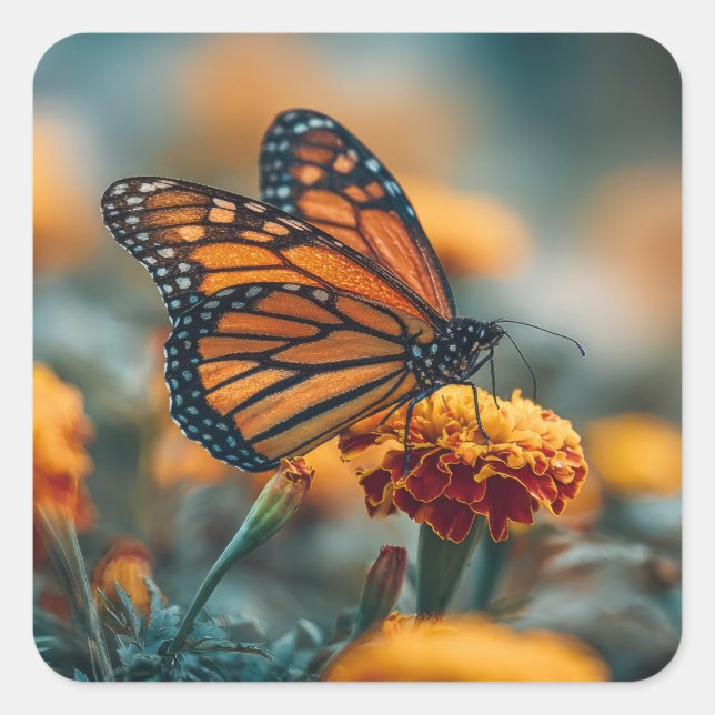 Butterfly on a Marigold Square Sticker (Front)