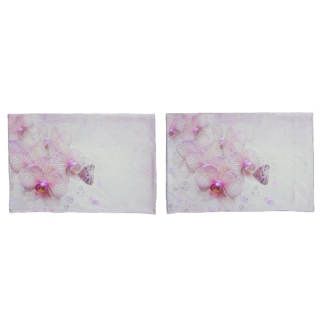 Butterfly On a Pink Orchid Blossom With Bubbles Pillowcase (Front-Set)