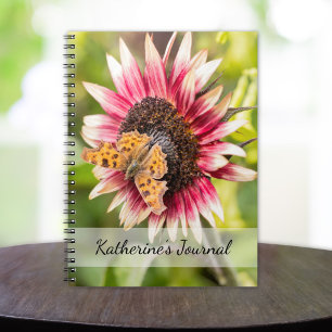 Butterfly On A Sunflower Custom Name Notebook 