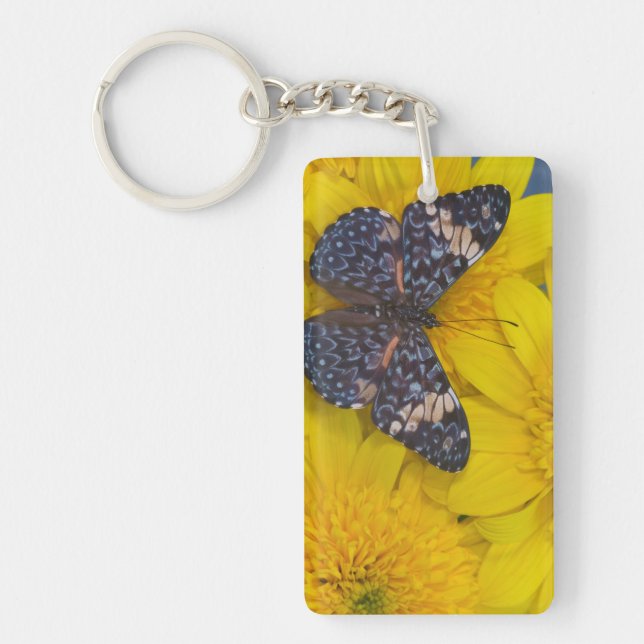 Butterfly on a Yellow Flower Key Ring (Front)