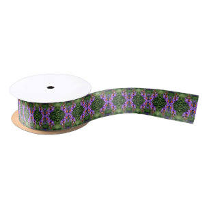 Butterfly On Aster Flower Abstract Satin Ribbon