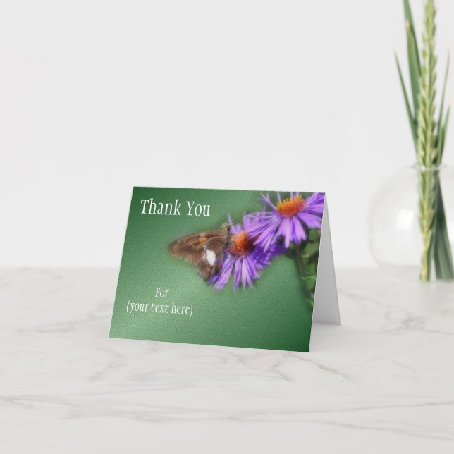 Butterfly On Aster Flower Nature Thank You Card (Front)