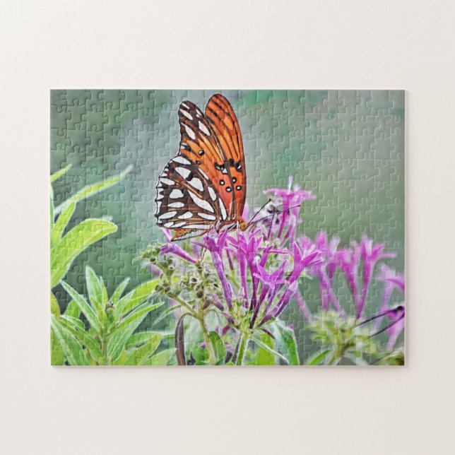 Butterfly on Beautiful Flowers Puzzle (Horizontal)
