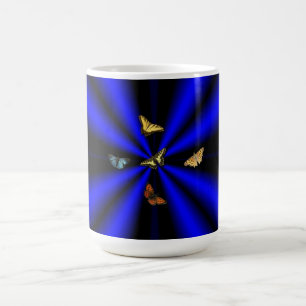 Butterfly on black and blue rainbow coffee mug
