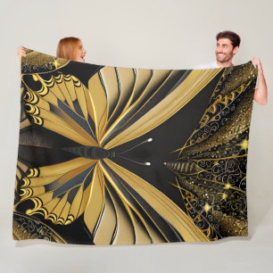 Butterfly on Black Fleece Blanket