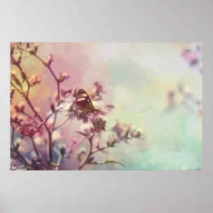 Butterfly on Blossom Branch Poster