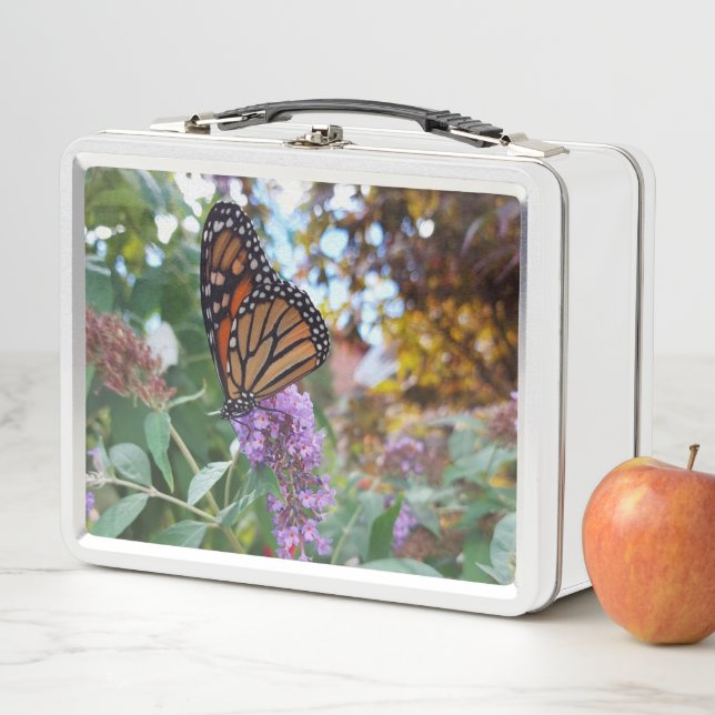 Butterfly on Butterfly Flower Metal Lunch Box (In Situ)