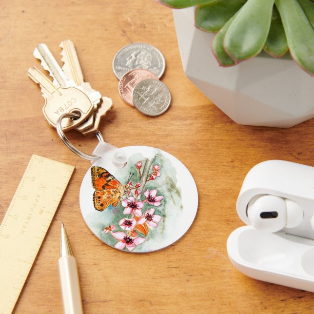 Butterfly on cherry blossoms key ring (Desk)