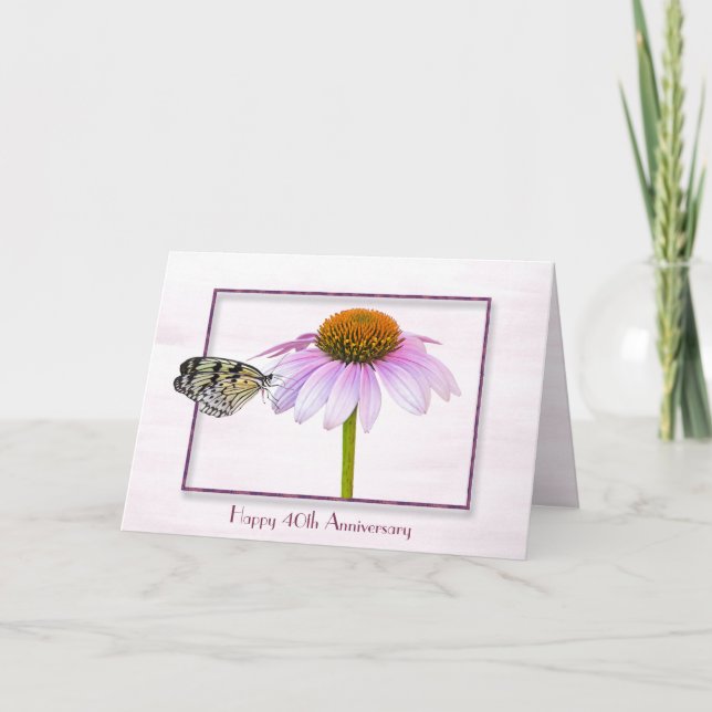 Butterfly on Cone Flower 40th Anniversary Card (Front)
