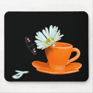 Butterfly on Daisy in Tea Cup Mouse Pad