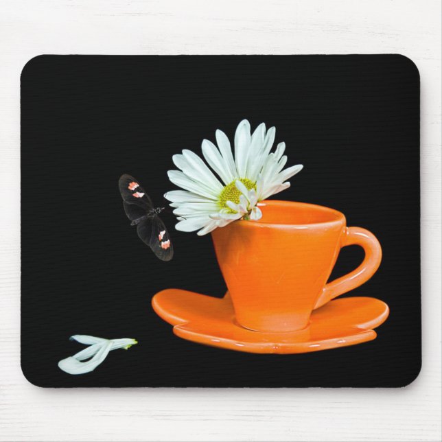 Butterfly on Daisy in Tea Cup Mouse Pad (Front)