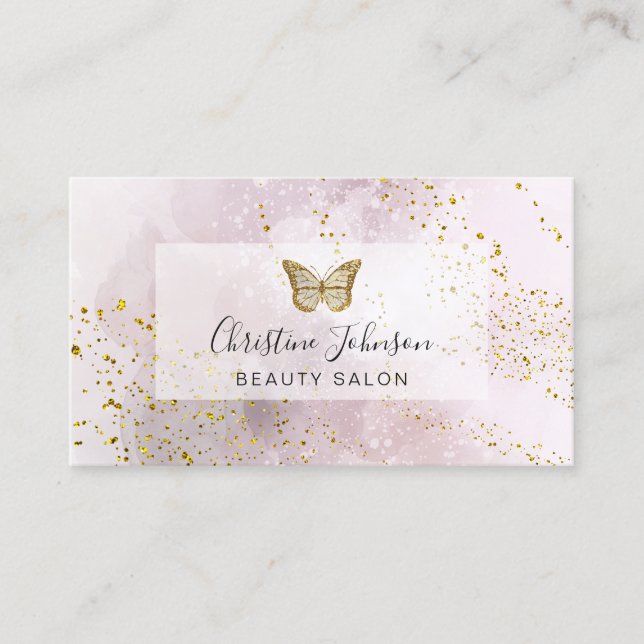 butterfly on FAUX glitter watercolor Business Card (Front)