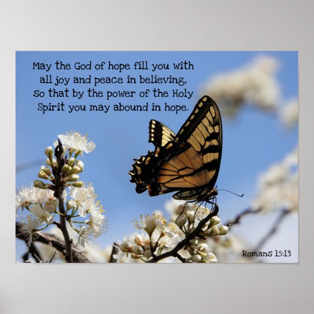 Butterfly on Floral w/ verse about hope and faith Poster (Front)
