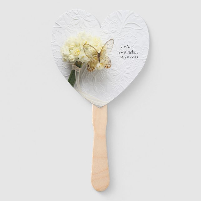 Butterfly on flower bouquet hand fan (Front)
