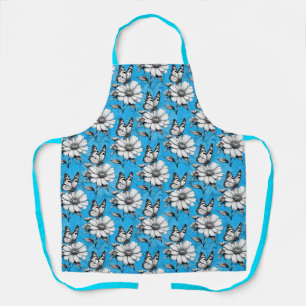 Butterfly On Flower Pattern Blue Design   Apron