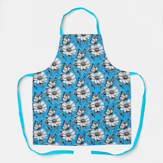 Butterfly On Flower Pattern Blue Design   Apron (Front)