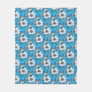 Butterfly On Flower Pattern Blue Design   Fleece Blanket