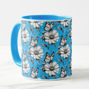 Butterfly On Flower Pattern Blue Design Mug