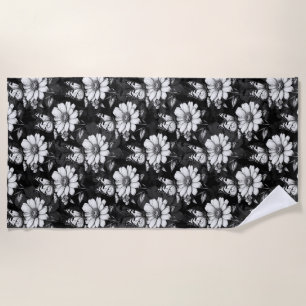 Butterfly On Flower Pattern Design - Black Beach Towel
