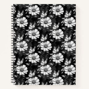 Butterfly On Flower Pattern Design - Black  Notebook