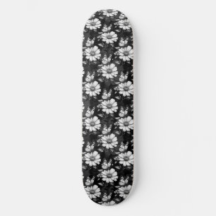 Butterfly On Flower Pattern Design - Black Skateboard