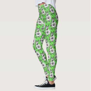 Butterfly On Flower Pattern Green Design Leggings