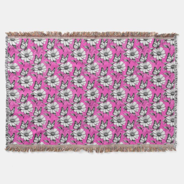 Butterfly On Flower Pattern Pink Design   Throw Blanket (Front)