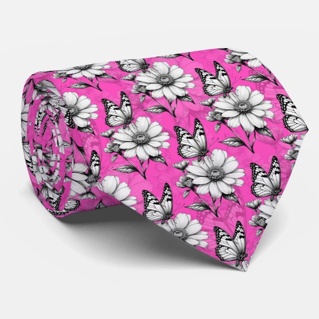 Butterfly On Flower Pattern Pink Design   Tie (Creator Uploaded)