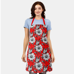 Butterfly On Flower Pattern Red Design Apron