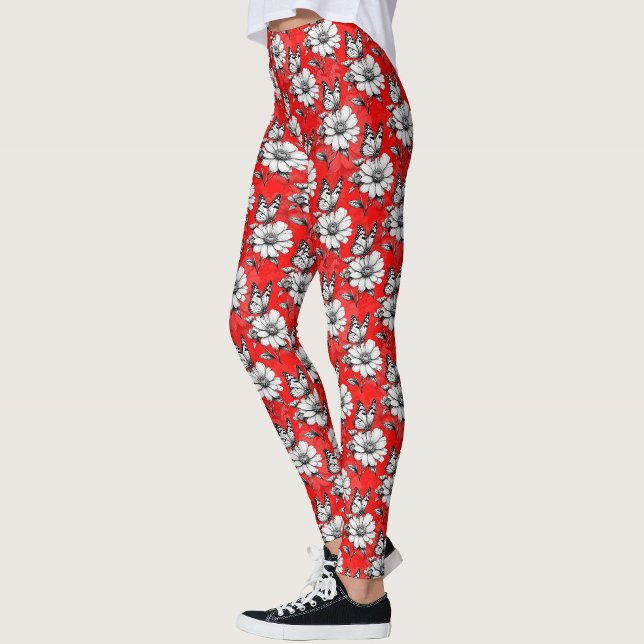Butterfly On Flower Pattern Red Design   Leggings (Creator Uploaded)