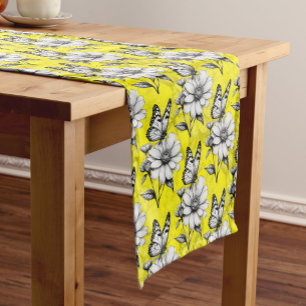 Butterfly On Flower Pattern Yellow Design   Short Table Runner