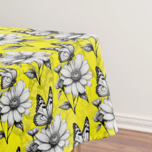 Butterfly On Flower Pattern Yellow Design Tablecloth