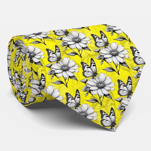 Butterfly On Flower Pattern Yellow Design   Tie (Creator Uploaded)