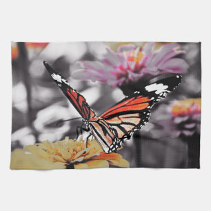 Butterfly on Flowers Tea Towel