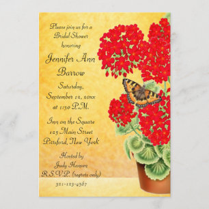 Butterfly on Geranium Flowers Bridal Shower Invite