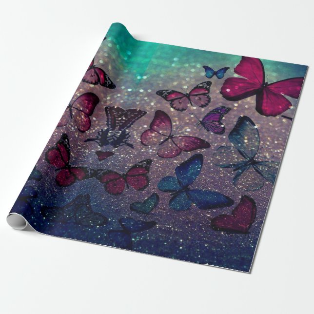 Butterfly on Glitter Wrapping Paper (Unrolled)
