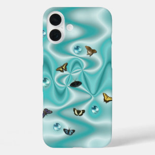 Butterfly on Green Silk with Pearls iPhone 16 Plus Case