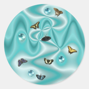 Butterfly on green Silk with Pearls Classic Round Sticker