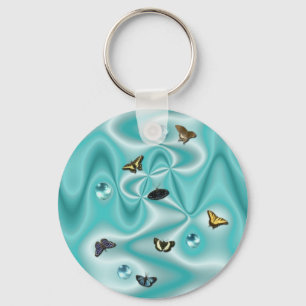 Butterfly on green Silk with Pearls Key Ring