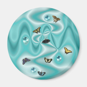Butterfly on green Silk with Pearls Magnet