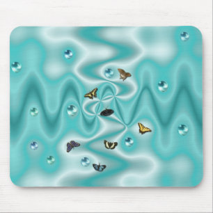 Butterfly on green Silk with Pearls Mouse Pad