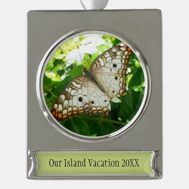 Butterfly on Jasmine Tropical Nature Photography Silver Plated Banner Ornament (Front)