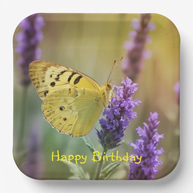 Butterfly on Lavender Paper Plate (Front)