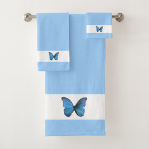 Butterfly on Light Blue & White Bath Towel Set