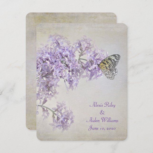 Butterfly on Lilacs wedding invite (Front/Back)