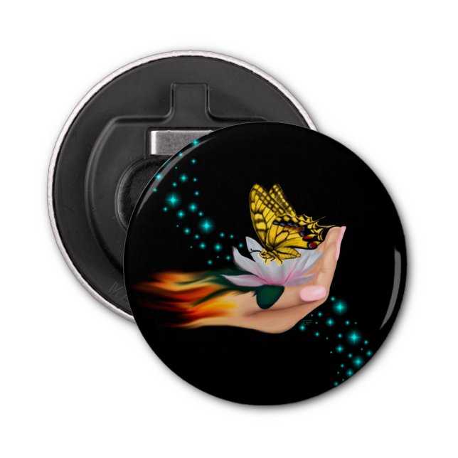 Butterfly on Lotus Bloom Bottle Opener (Front)