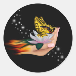 Butterfly on Lotus Bloom Classic Round Sticker