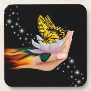 Butterfly on Lotus Bloom Coaster