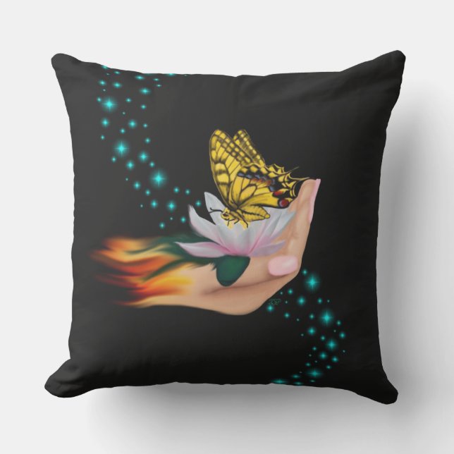 Butterfly on Lotus Bloom Cushion (Front)