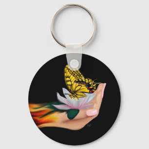 Butterfly on Lotus Bloom Key Ring